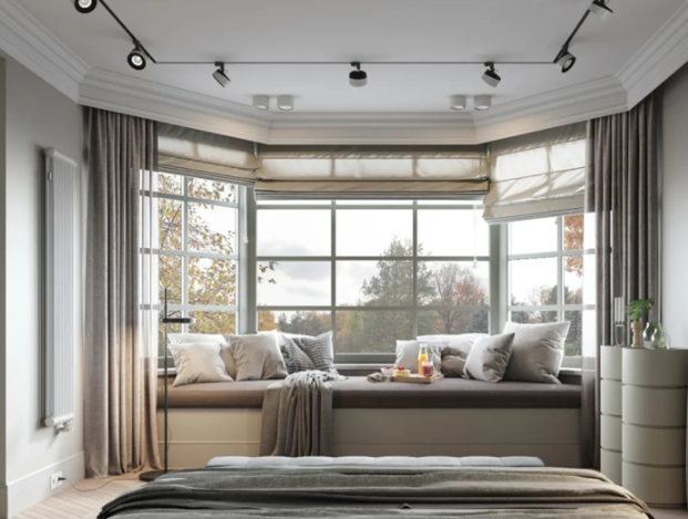 上海家庭裝修風(fēng)格：家庭裝修，小戶型裝修，拐角飄窗窗簾怎樣安裝好看？