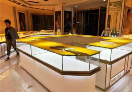 展示柜臺(tái)定制，高端不銹鋼珠寶展示柜