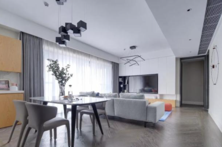 家裝客廳裝修設(shè)計：148平現(xiàn)代風(fēng)四居室，獨享開放式衣帽間太爽了